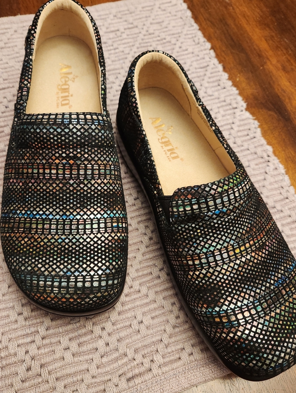 Alegria KEL-7591 Black/Prism Women's Leather Slip On Clog Shoes Size EU 40 US 10